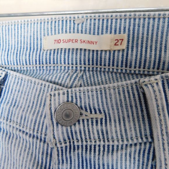 Levi's 710 Jeans Size 27 Super Skinny White Blue Stripe Stretch Pants 5 Pocket - Picture 2 of 10